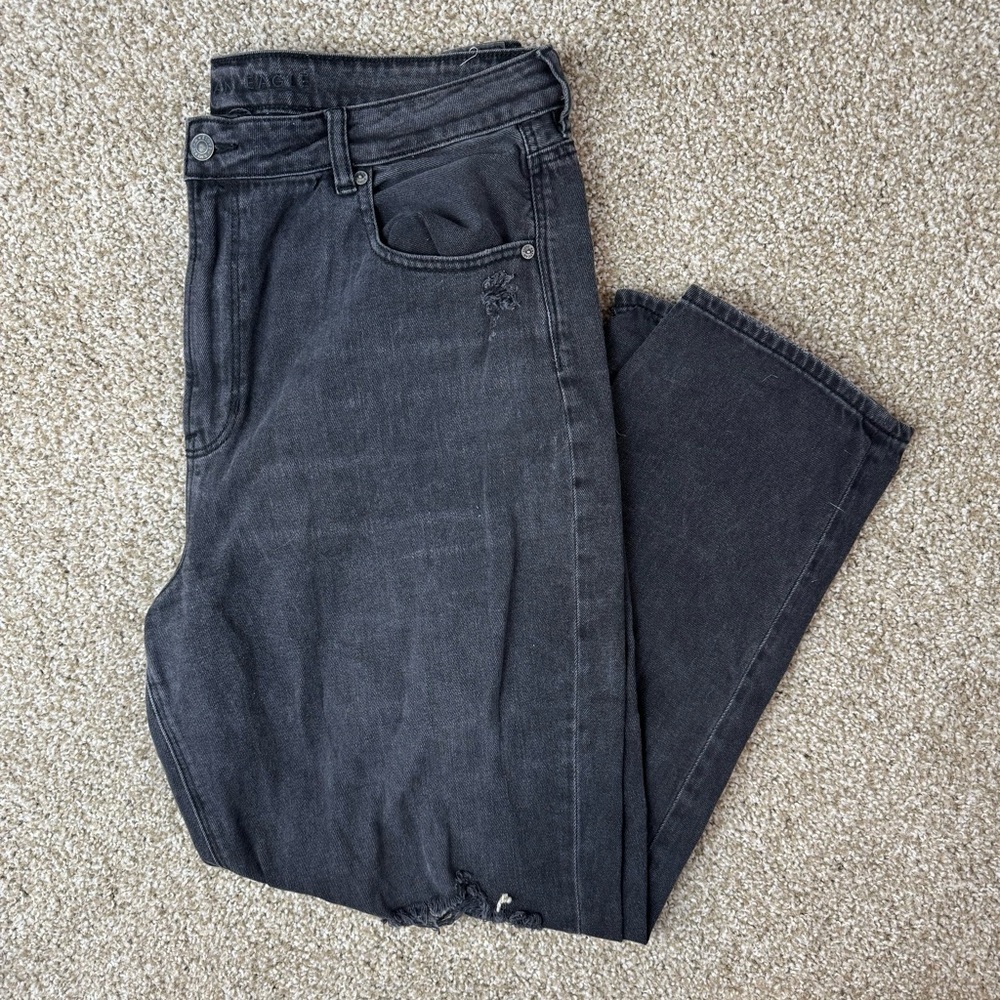 American Eagle Outfitters Women's Black Mom Straight Leg Jeans Size 18 Long